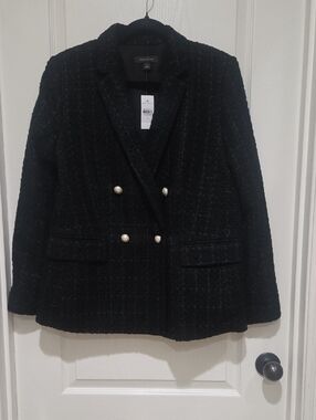 Ann Taylor Black Tweed Double-Breasted Blazer with Pearl Buttons- Size 12 NWT